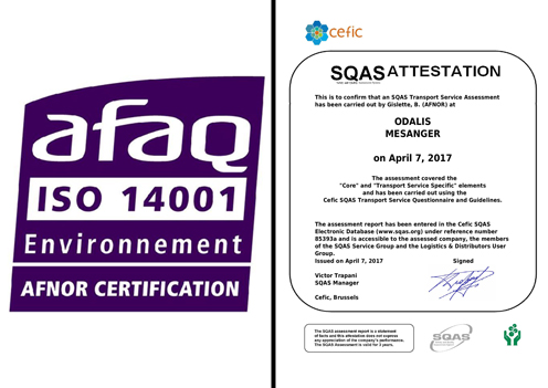 Sté ODALIS - Ensemble attestations AFAQ et SQAS Sté ODALIS - Ensemble attestations AFAQ et SQAS